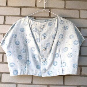 Vintage 60s Blue Silver Bolero Dress Jacket 42"B Rockabilly Shiny Brocade